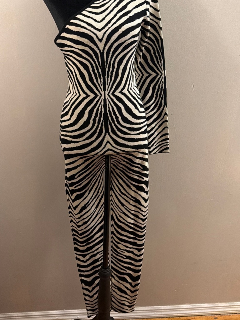 Fashion Nova Black & White Zebra-Print One-Shoulder Jumpsuit